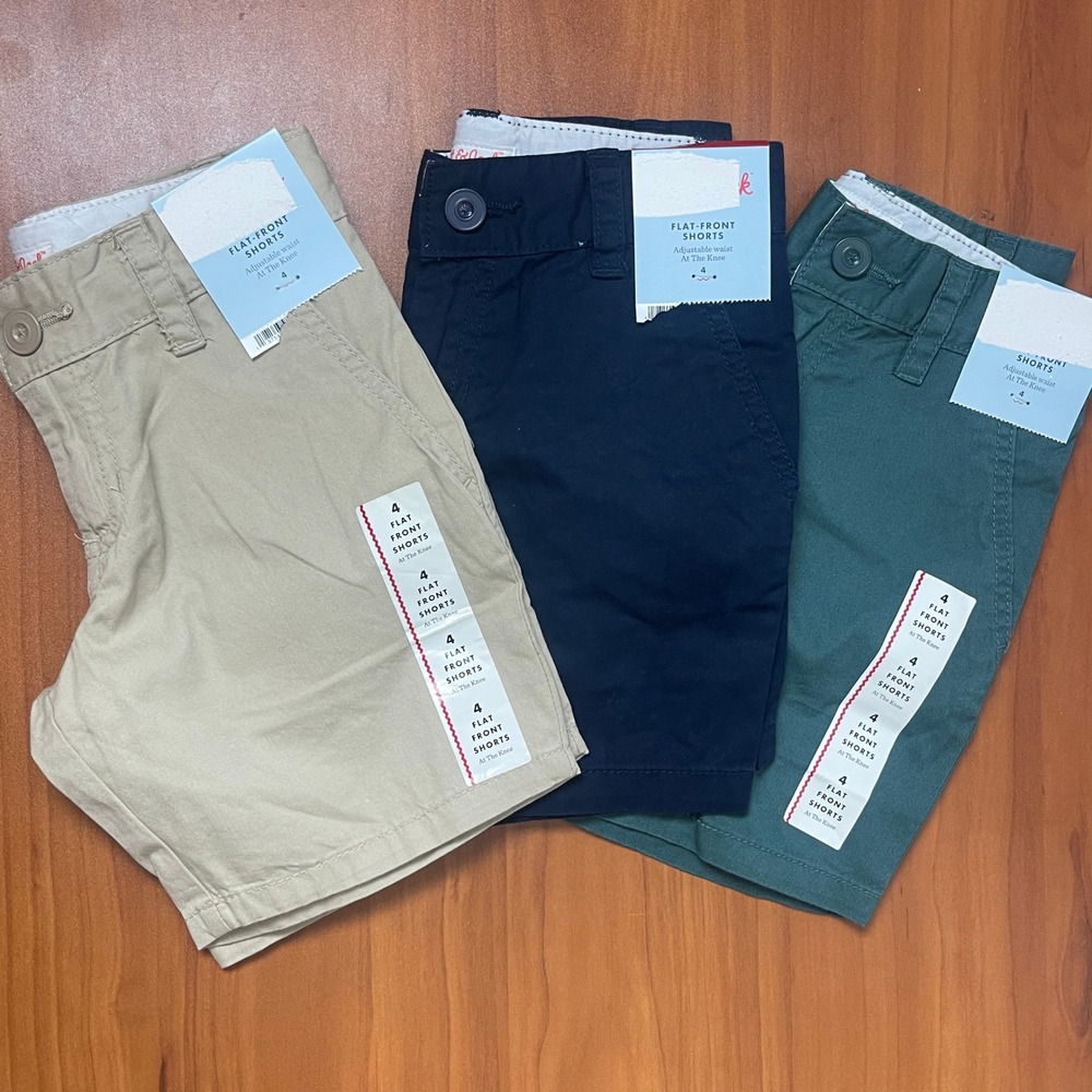 Lot‎ of 3 Cat&Jack Boys Kids Size 4 Flat Front Chino Shorts Bundle Casual School
